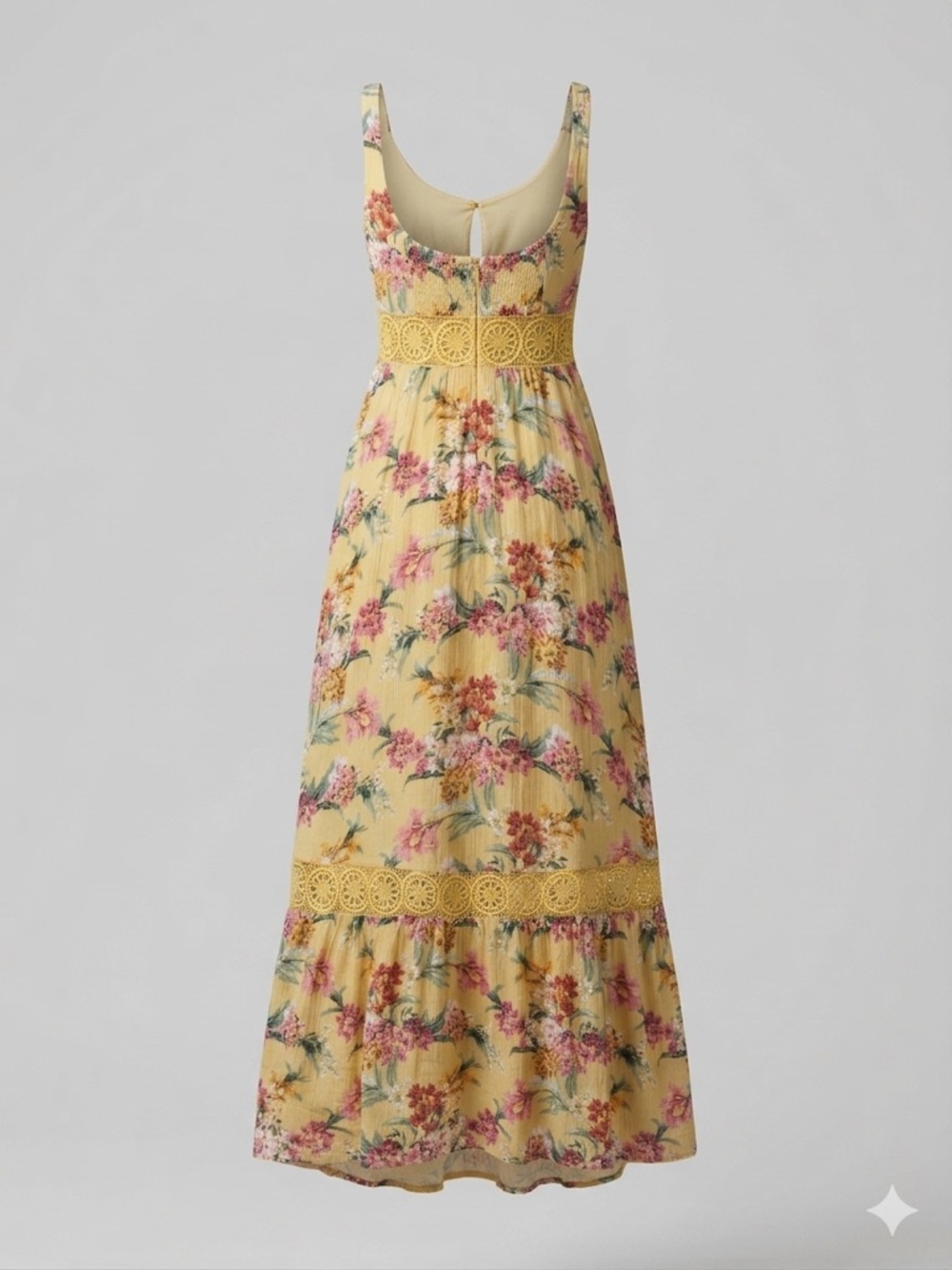 Lily Yellow Floral Maxi Dress with Lace Waistband - Picture 3 of 6